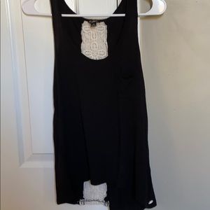 Black tank top with white stitching on the back.
